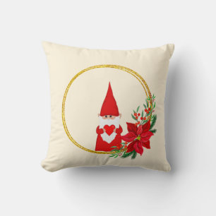 Coussin Gnome de Noël sur beige champagne clair