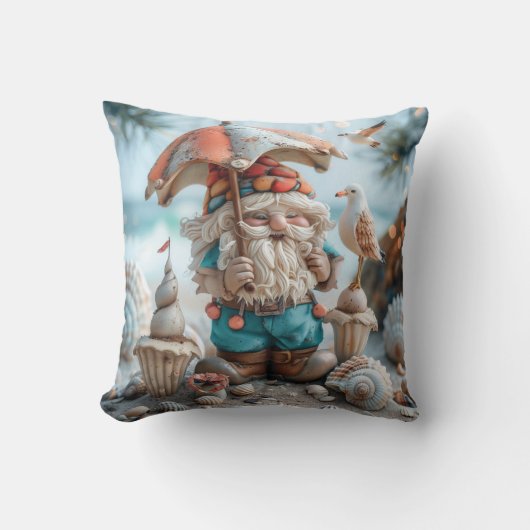 Coussin Gnome de plage avec parapluie (Recto)