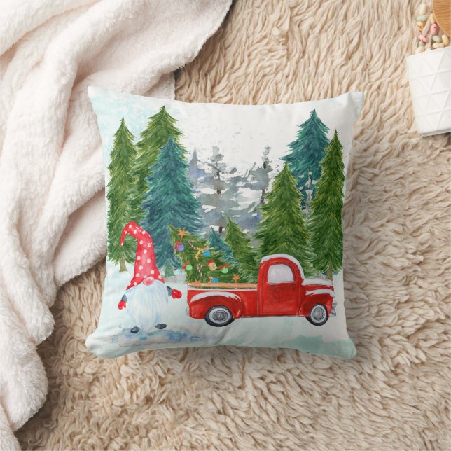 Coussin Gnome Fantaisiste avec Camion Rouge Noël (Couverture)