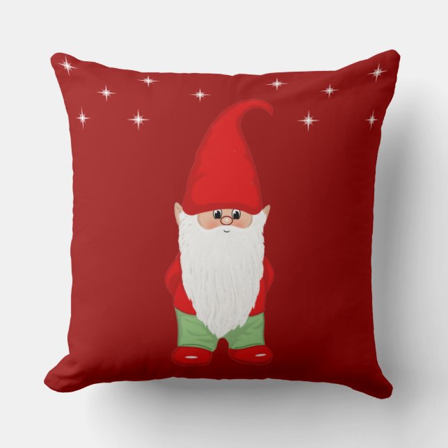 Coussin Gnome mignon sur Crimson Red (Recto)