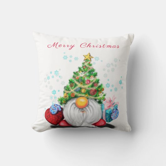 Coussin Gnome mignonne avec arbre de Noël Casquette et cad (Recto)