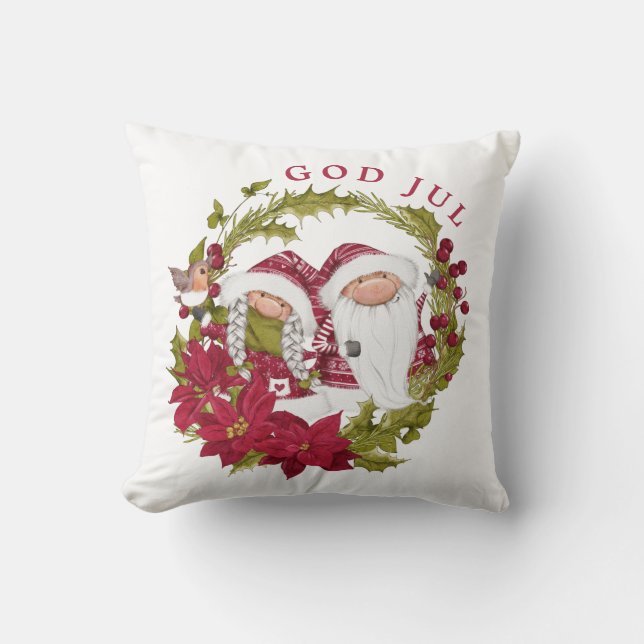 Coussin Gnome nordique | God Jule | Noël norvégien (Recto)