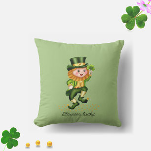 Coussin Gnome vert chanceux pour toujours et trèfle sur fo
