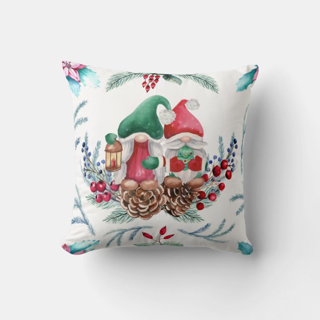 Coussin Gnomes avec lanterne et arbre de Noël (Recto)