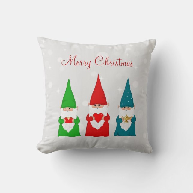 Coussin Gnomes de Noël gris argent clair (Recto)