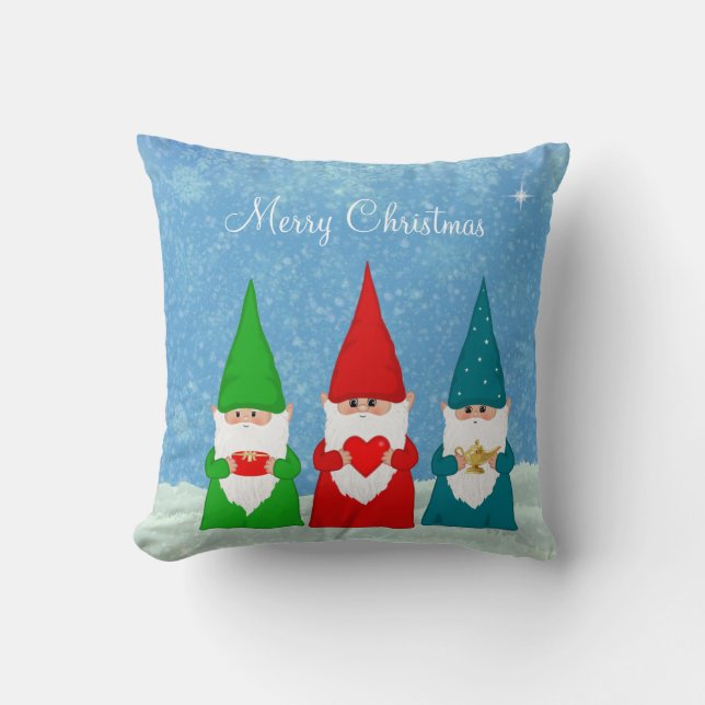 Coussin Gnomes de Noël mignons habillés en bleu rouge et v (Recto)