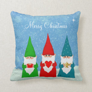 Coussin Gnomes de Noël mignons habillés en bleu rouge et v