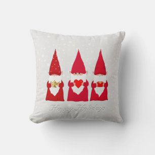 Coussin Gnomes de Noël sur gris argenté clair