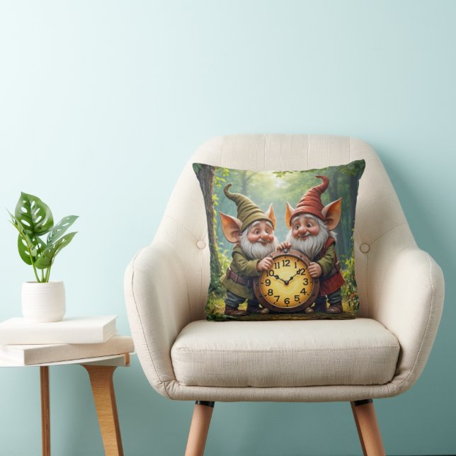 Coussin Gnomes Forestiers Avec Ancienne Horloge (Chaise)