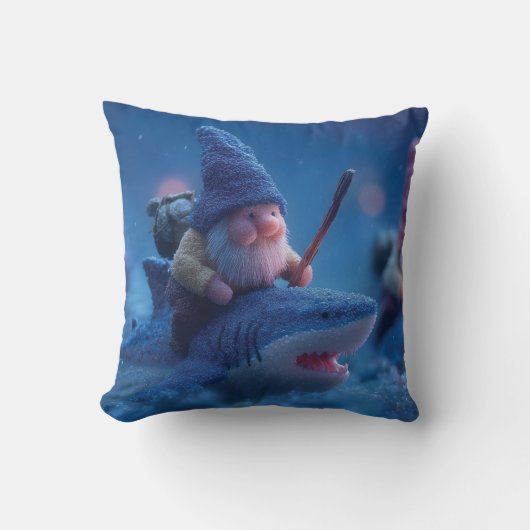 Coussin Gnomes Whimsical chevauchant des requins (Recto)
