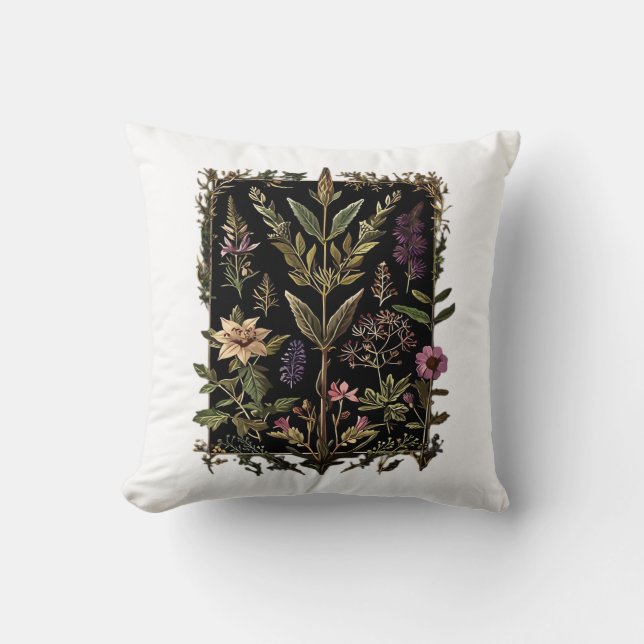 Coussin Goblincore Sorcière Victorienne Herbes Classique (Recto)