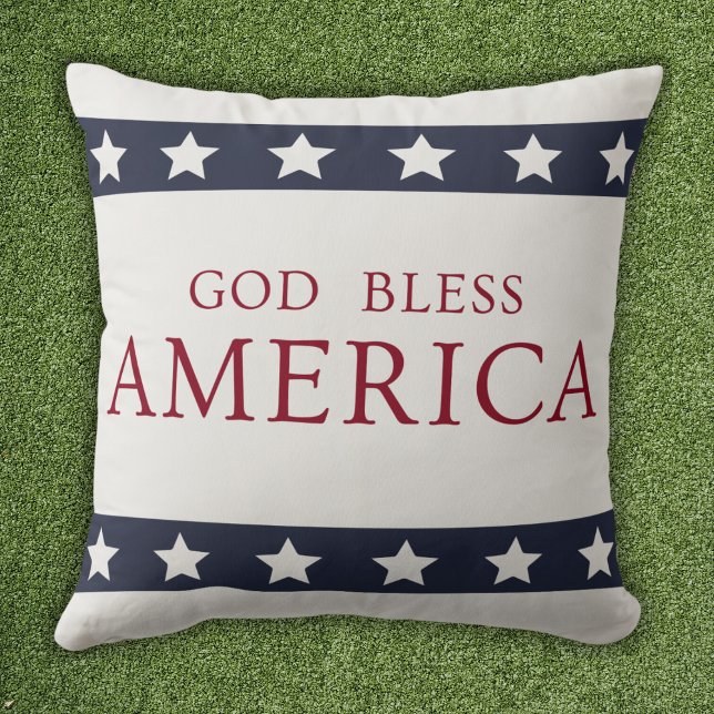 Coussin God Bless America Patriotic White and Blue (Créateur téléchargé)