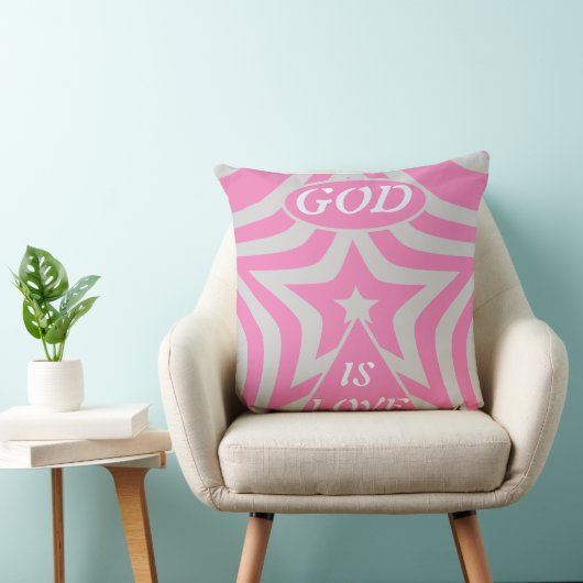 Coussin "God Is Love" Pastel Pink & Gray Star Christian (Chaise)