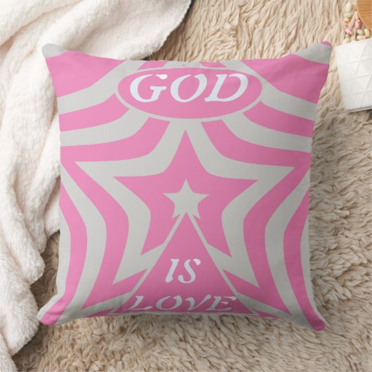 Coussin "God Is Love" Pastel Pink & Gray Star Christian (Couverture)