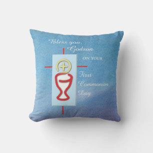 Coussin Godson, première communion sainte, bleu