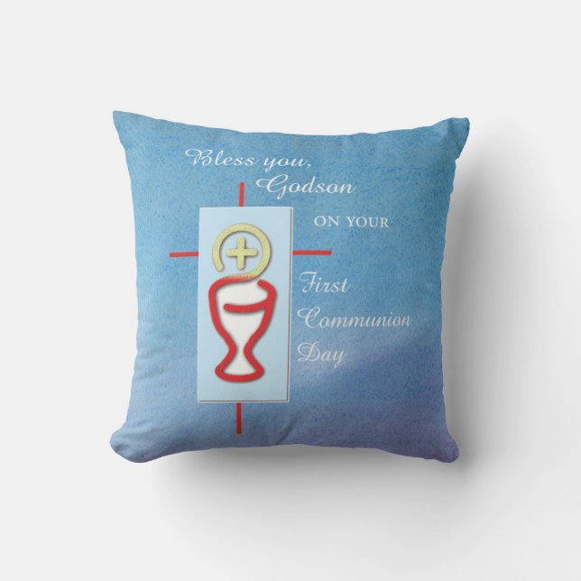Coussin Godson, première communion sainte, bleu (Recto)