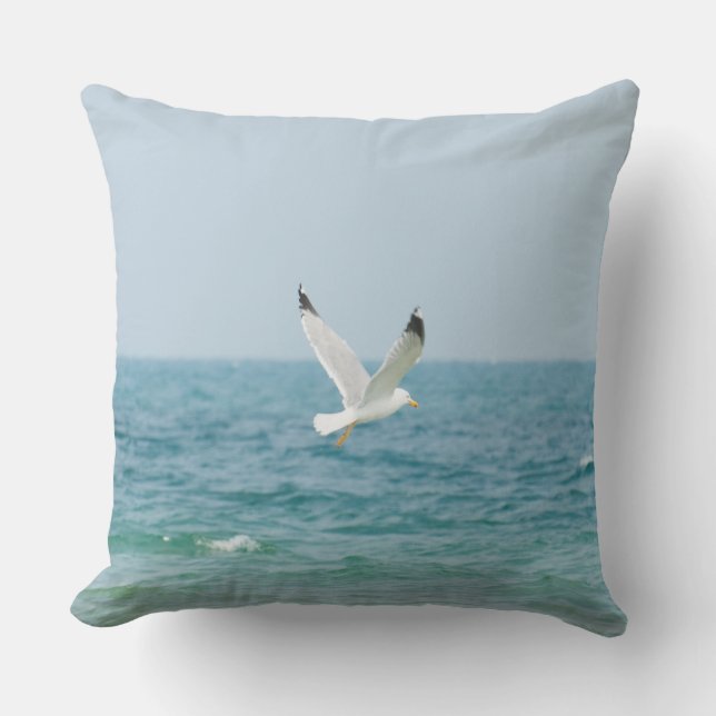 Coussin Goéland volant au-dessus de la mer (Recto)