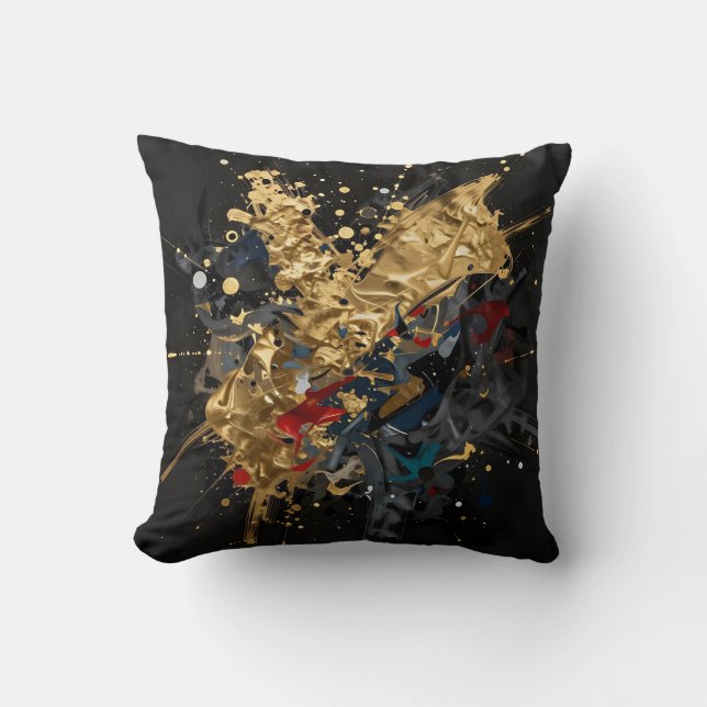 Coussin Gold And Navy Abstract Splash Modern Luxury Art (Recto)