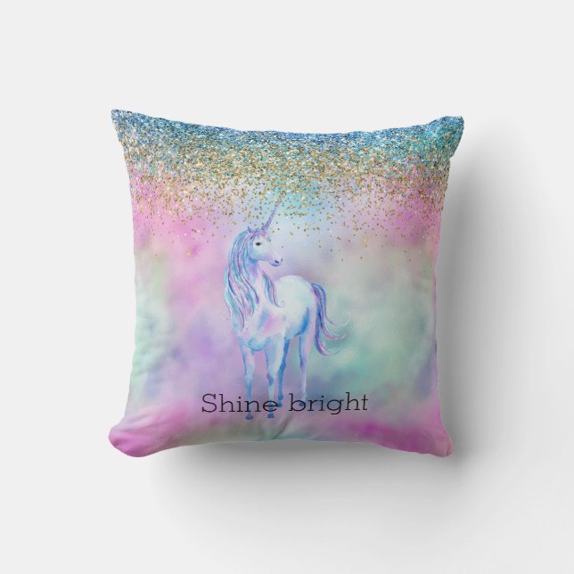 Coussin Gold Aqua Glitter Purple Unicorn Sparkle          (Recto)