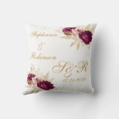 Coussin Gold Bourgogne Floral Personnalisé Monogramme Mari (Verso)