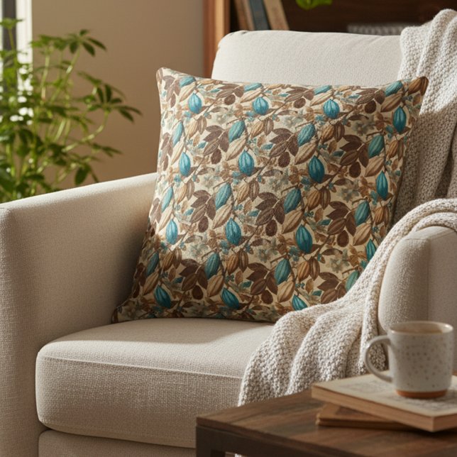 Coussin Gold Brown Turquoise Cacao Pattern (Créateur téléchargé)