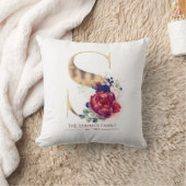 Coussin Gold C Monogramme Floral Bourgogne Rouge et Navy B (Couverture)