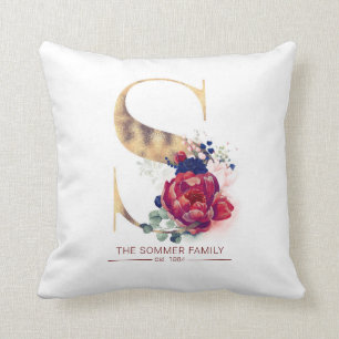 Coussin Gold C Monogramme Floral Bourgogne Rouge et Navy B