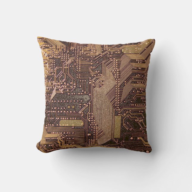 Coussin Gold Cyber Circuit Board Tech Art Electronique (Recto)