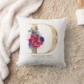 Coussin Gold D Monogramme Floral Bourgogne Rouge et Navy B (Couverture)