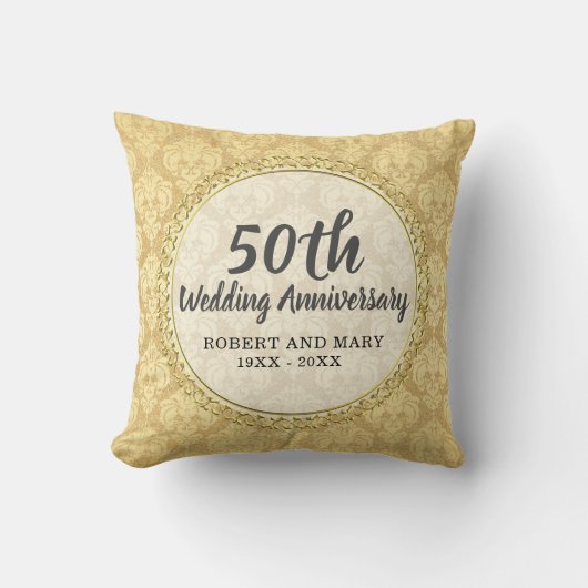 Coussin Gold Damask 50th Mariage Anniversaire cadeau (Recto)