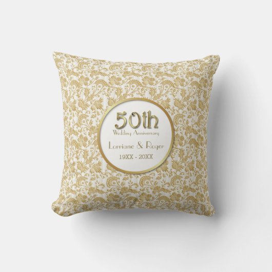 Coussin Gold Floral Elegance 50e anniversaire Mariage (Recto)