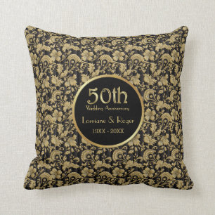 Coussin Gold Floral Elegance 50e anniversaire Mariage