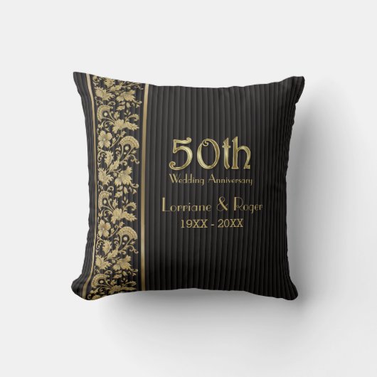 Coussin Gold Floral Elegance 50e anniversaire Mariage (Recto)