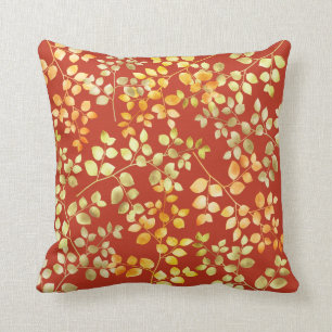 Coussin Gold Foil Automne Automne Orange Brown Green Feuil