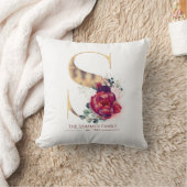 Coussin Gold Foil S Monogramme Floral Bourgogne Rouge (Couverture)