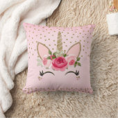 Coussin Gold Glitter & Pink Floral Unicorn (Couverture)