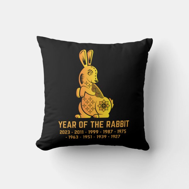 Coussin Gold Gradient Année Du Lapin Zodiac Noir (Recto)