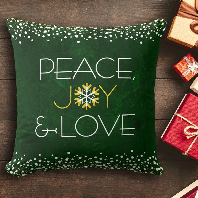 Coussin Gold Green Peace Jove Love Snowflake Holiday Moder (Créateur téléchargé)
