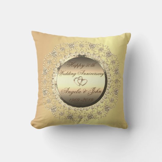 Coussin Gold Hearts Diamonds 50e anniversaire de Mariage (Recto)