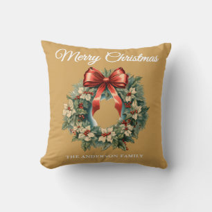 Coussin Gold Holly Berry Wreath Christmas