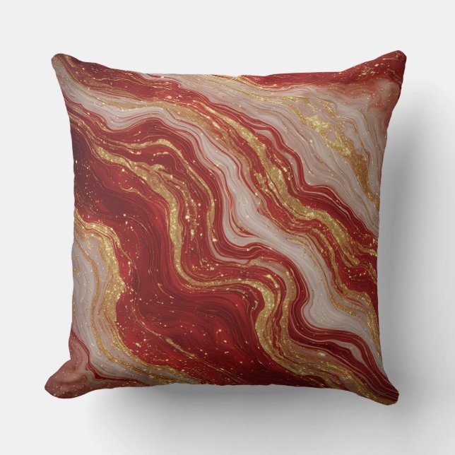 Coussin Gold Marble Abstract Background With Red Swirls (Recto)