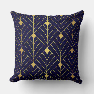 Coussin Gold Navy Blue Art Deco Diamond Motif