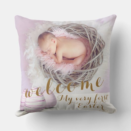 Coussin Gold Purple Faire-part Welcome Pink Photo Pâques (Verso)
