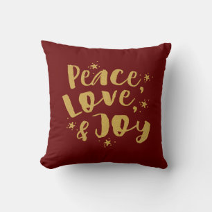 Coussin Gold Red Peace Love & Joy Christmas