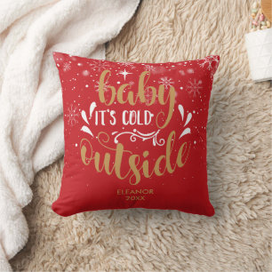 Coussin Gold Red Personnalisé Baby It's Cold Outside