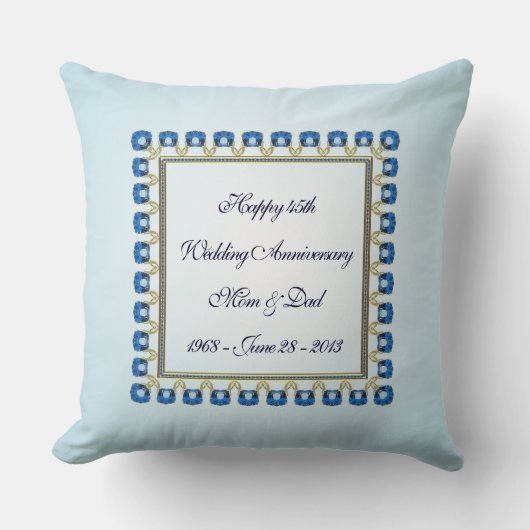 Coussin Gold Sapphire Bleu 45e anniversaire Mariage Jeu (Recto)