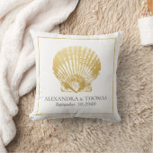 Coussin Gold Seashell Beach Mariage Date Keepsaké (Couverture)