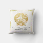 Coussin Gold Seashell Beach Mariage Date Keepsaké (Verso)