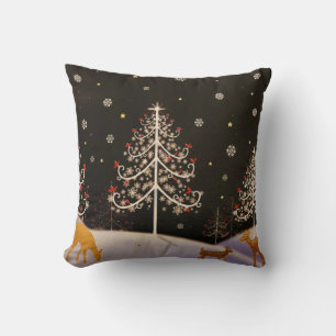 Coussin Gold Vintage Deer Family dans la forêt de Noël de 