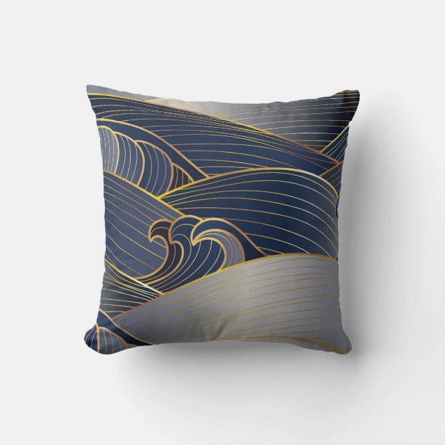 Coussin Gold Wave Lines, Vintage Abstrait. (Recto)